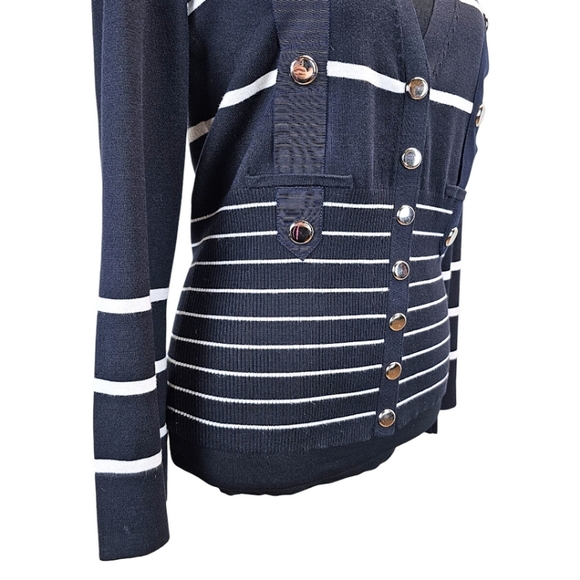 Carlisle Silk Blend Nautical Luxe Knit Snap Front Cardigan Sweater Medium Sailor - Picture 10 of 14